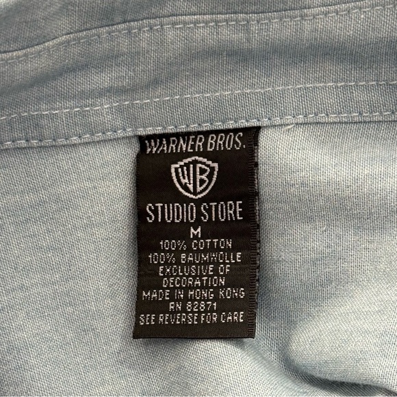 Warner Bros. Vintage 90s Embroidered Daffy Duck Zap Blue Denim Shirt sz M - Picture 9 of 9